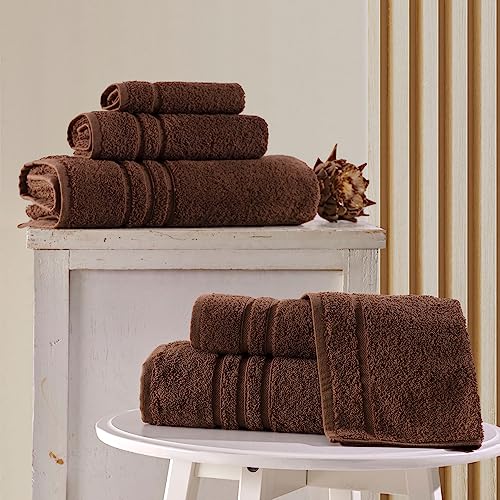 Hammam Linen Brown 6 Pack Bath Towels Sets Linen For Bathroom Original Turkish Cotton Soft, Absorbent And Premium 2 Bath, 2 Hand, 2 Washcloths #TOP1