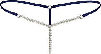 Womens Pearls G-Strings Low Waist T Back Underpants Bikini Thongs Ladies Underwear String Knickers Adults Briefs Low Rise Panties Blue