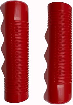 Finger Groove Nub Non-Slip Classic Ribbed Grips for 1" Handle Bar, Red - 1 Pair