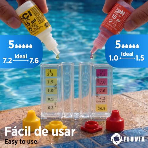 Miniatura 2 de Test Kit Cloro Y Ph Piscina Medidor De Cloro, Y Ph En Agua Kit Analizador Con Reactivos Oto Y Phenol Para Piscinas, Spa Y Jacuzzis Fluvia Kit Completo