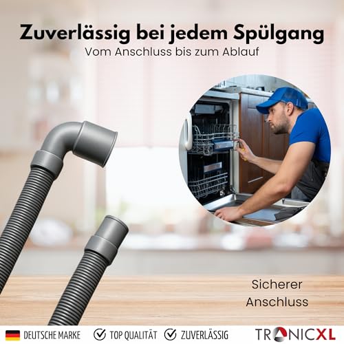 TronicXL Profi Ablaufschlauch Auslassschlauch passend für AEG Miele Siemens Bosch Neff 22mm gewinkelt – 19mm gerade 0,5 bar 60° C 1,5 m Spülmaschine Waschmaschine Geschirrspüler Schlauch Anschluss