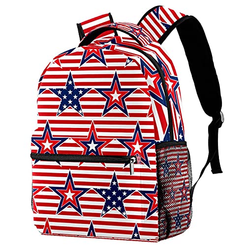 Sac à dos campus à rayures rouges et bleues avec porte-bouteille pour filles et garçons