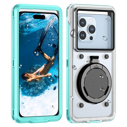 Lanhiem Snorkeling Underwater Phone Case for Diving, IP68 Professional Universal Waterproof Outdoor Video Photo Cellphone Case with Lanyard for iPhone Galaxy Pixel Moto All Series (Clear/Blue)