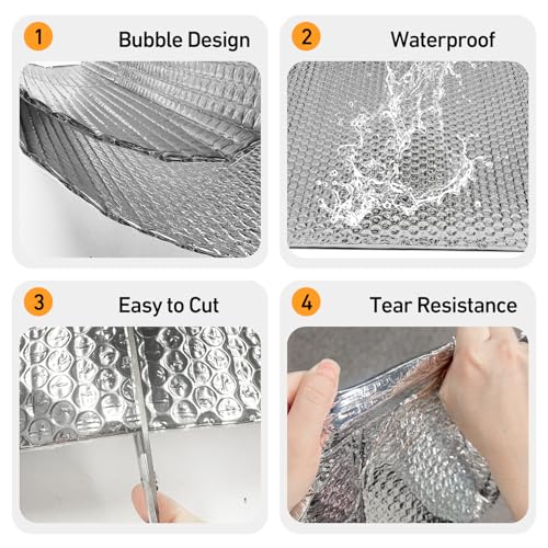 16PCS 24 x 48inch Garage Door Insulation Reflective Foil Insulation Bubble Reflective Aluminum Foil Winter Summer Thermal Shield Pre-Cut Barrier Sheets with 120 Tapes for Garage Attic Wall - Thumbnail 5