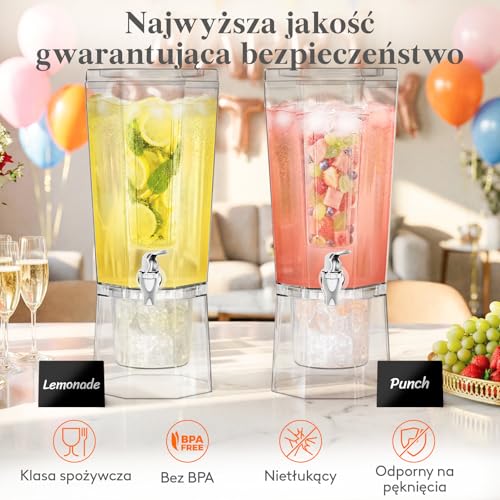 Lifewit 4L Dozownik Napojów z Kranikiem, zestaw 1 Plastikowy Dzbanek do Koktajli, Fontanna do Mrożonych Koktajli, Soków, Lemoniady, Napojów Gazowanych i Herbaty