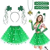 Ntwdby Accesorios de Disfraz del Día de San Patricio, con Diadema Trébol Día de San Patricio, Tutú Verde, Collar, Calentador de Brazos, San Patricio Disfraz Mujer, para Fiesta de Carnaval