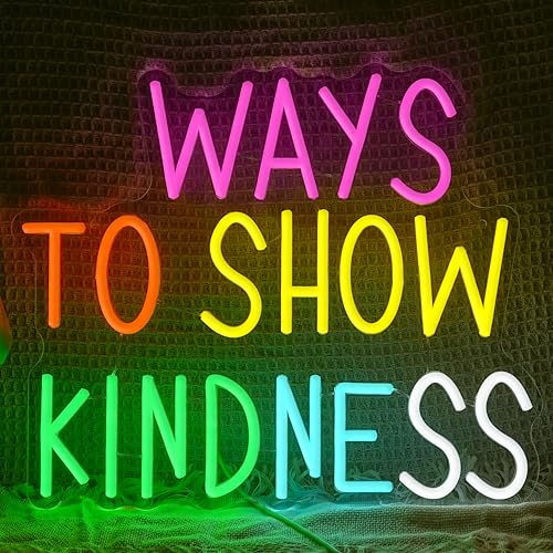 Ways To Show Kindness Neon Sign for Wall Decor Letters Rainbow Led Neon Light Dimmable Inspirational Letters Light Sign for Bedroom Classroom Club Party Office