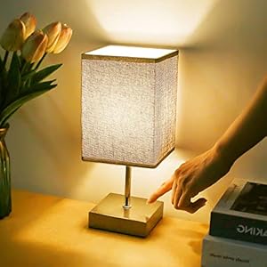 Touch Control Table Lamp,3-Way Dimmable Bedside Lamps Nightstand Lamps with Flaxen Fabric Shade for Bedroom Living Room…