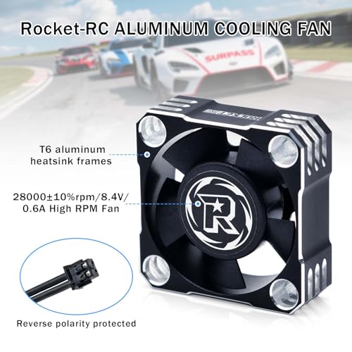 RC Cooling Fan, Rocket V2 28000RPM Heat Sink Alluminum Brushless ESC Fan with XH Connect for RC Car 1/8 1/10 Turbo ESC A3(Silver Black) by Surpass Hobby USA - Image 4