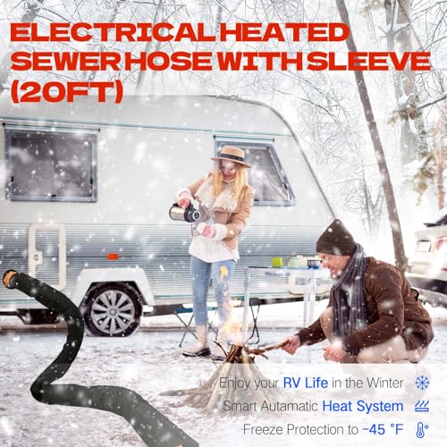 20FT Heated Sewer Hose Kit, Black RV Accessory (20FT Hose with Sleeve)