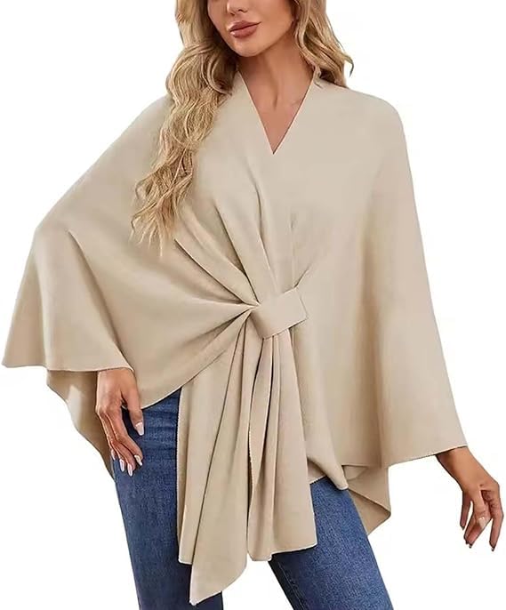 Dayyearn Elegant Shawl Wraps Soft Open Front Poncho Sweater, 2025 Cross Front Knit Poncho Sweater for Travel & Office2