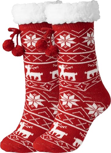 Image of BenSorts Women Thick Christmas Slipper Socks Non Slip Grippers Size 6-10