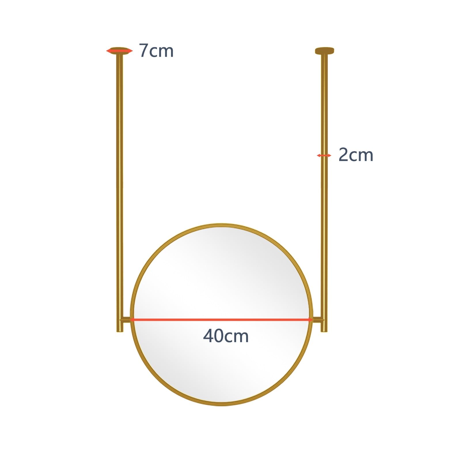 Lustro sufitowe do łazienki, nowoczesne lustro wiszące z metalową ramą w kolorze złotym do łazienki, przedpokoju, sklepu hotelowego, dostosowywane lustro ścienne(Diameter-40CM/15.7INCH)