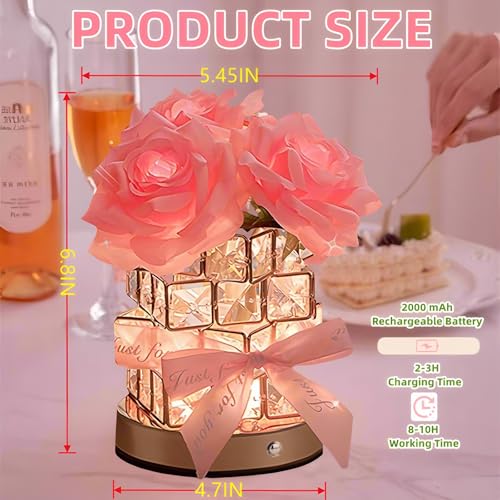 Image of Rose Flower Lamp Cordless Touch LED Night Light Birthday Gifts for Women