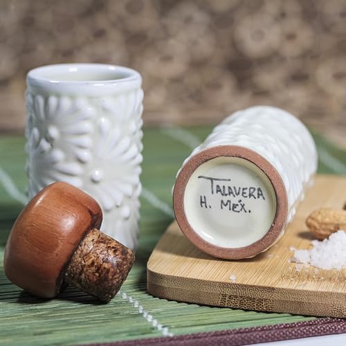 Image of Talavera Shot Glasses Set of 4 Authentic Mexican Tequila Shot Glasses - Hand-painted - 2 Oz (White Brushstroke White Background)