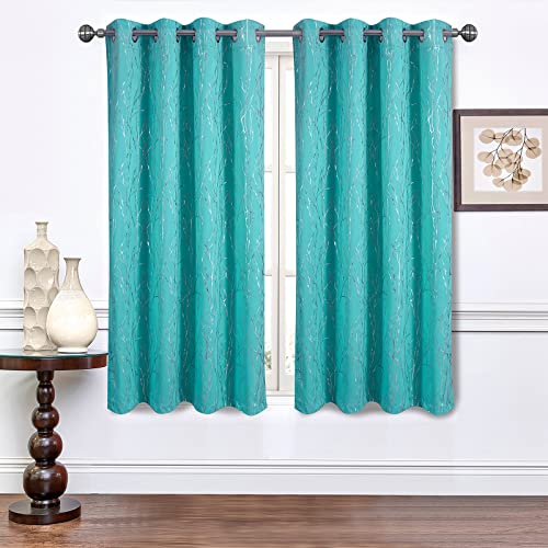 Tony's Collection Upgraded 100% Blackout Curtains, Turquoise Blackout Curtains 63 Inch Long Grommet Shells Wave Pattern Panels Light Blocking Drapes For Small Windows (52X63 Inch, Turquoise,2 Panels) #TOP1