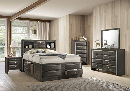 Habitrio King Bed With Storage, Solid Wood King Size Bed Frame With Headboard (2 Bookcase, 2 Drawers), Footboard (4 Drawers), Rail With 2 Drawers, Wooden Slat, No Box Spring Needed, Gray Oak #TOP6
