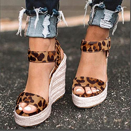 Vicki·vicki Women's Platform Sandals Wedge Ankle Strap Open Toe Sandals Leopard Size 8.5 #TOP2