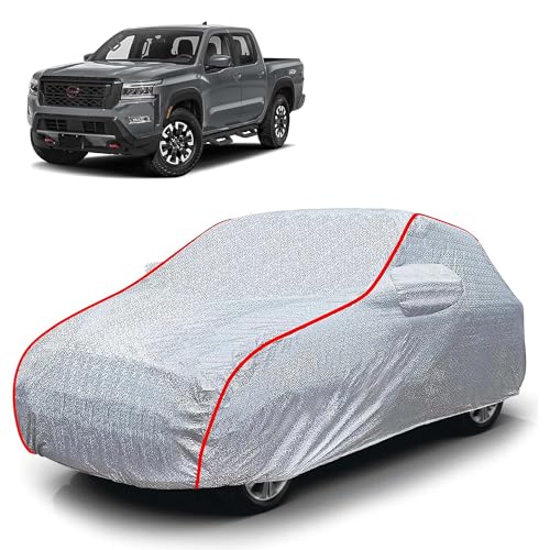 Image of Sulfar 100% Waterproof Car Body Cover Compatible with Mirror for Nissan Frontier (Triple Stitched, Full Bottom Elastic, Magic Silver with Red Piping)
