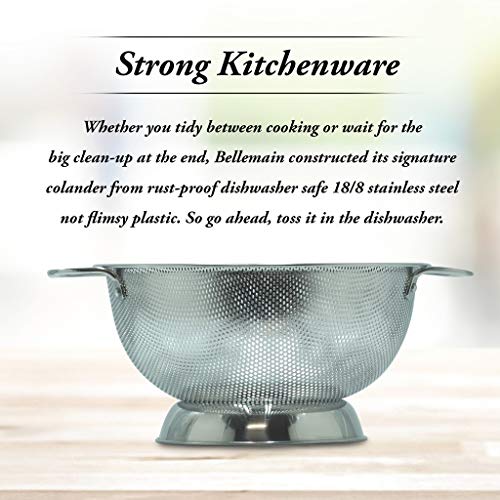 Image of Bellemain 3 Qt Metal Colander with Handle | Pasta, Spaghetti, Berry, Fruit, Vegetable, Kitchen Food Strainer Basket | Premium Stainless Steel Colander Bowl | Pot Drainer for Cooking, Sifter Strainer