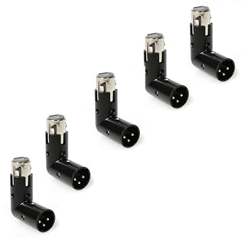 LyxPro XLR Angle Adapter Dual Male and Female can be positioned to 4 Different Angles Right Left and 90 Degree Great for Mixers that Interfere with Other Applications - 5 Pack
