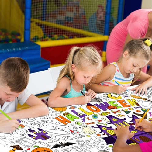 Image of Gatherfun Halloween Coloring Tablecloth - 31.5 x 72 Inches,Versatile Paper Coloring Banner /Table Cover for School Party Halloween Decoration