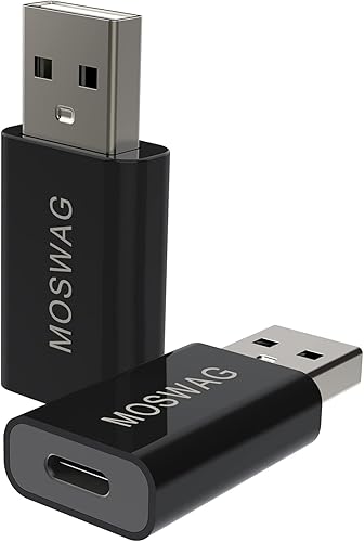 MOSWAG Paquete de 2 adaptadores USB C a USB macho a tipo C hembra adaptador tipo C adaptador negro compatible con Apple MagSafe Charger, iMac