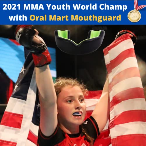 Oral Mart Black/Green Youth Mouthguard For Kids - Youth Mouthguard For Karate, Flag Football, Martial Arts, Taekwondo, Boxing, Football, Rugby, Bjj, Muay Thai, Soccer, Hockey (With Free Case) #TOP1