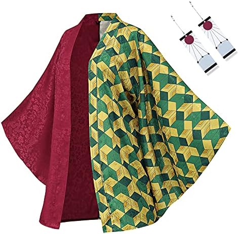 Giyuu Tomioka Kimono Costume Cosplay - MIAQIWUYU Anime Giyuu Tomioka Kimono Haori Role Cloak Jacket Cardigan with Earrings Set(Average Size-L)
