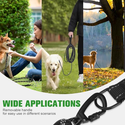 Image of Mihachi Dog Tie Out Stake and Long Dog Leash, Reflective Recall Training Lead Leash with Removable Handle, 15.8in Ground Stake, Ideal for Yard, Camping and Beach, Suitable for Large Dogs, Black 30FT