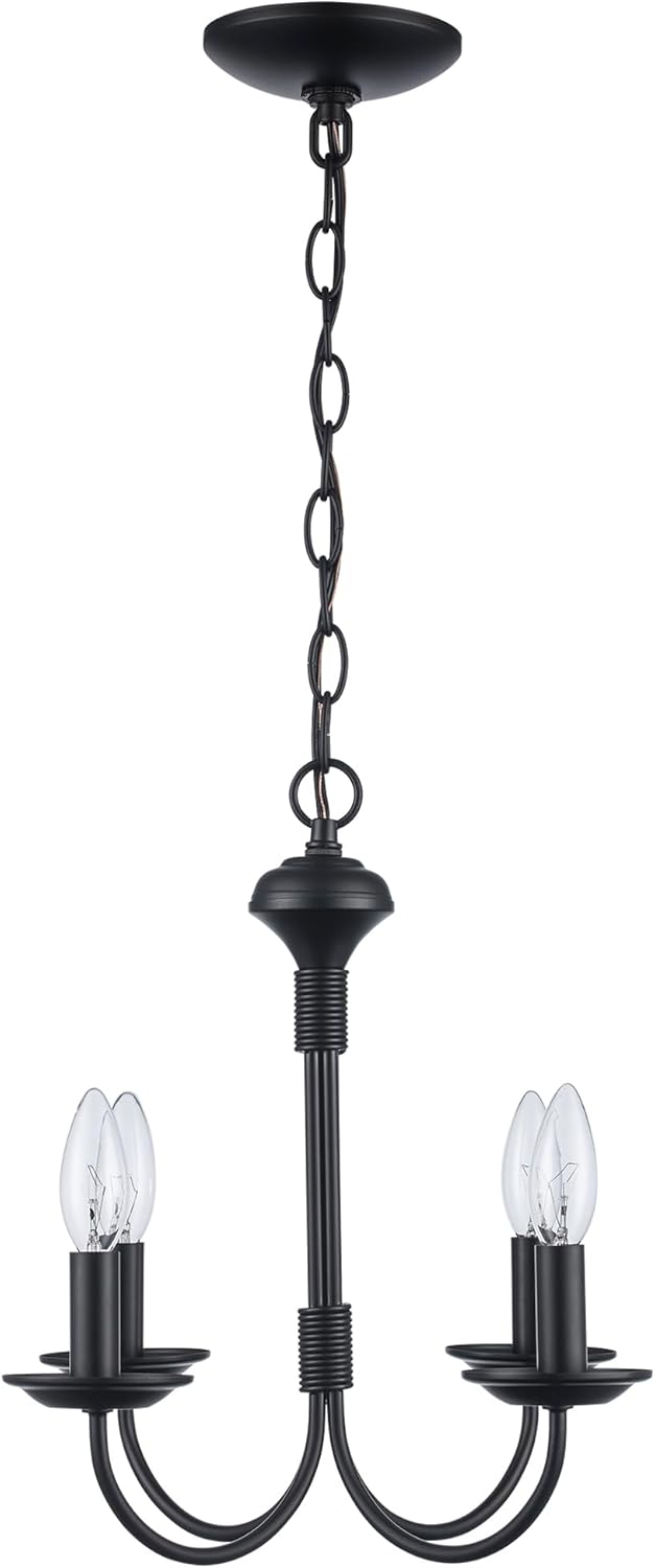 Trans Globe Lighting 9014 BK Candle Collection Fifteen Inch Four Light Ceiling Chandelier I in a Black Finish I Traditional Style Light Fixture I