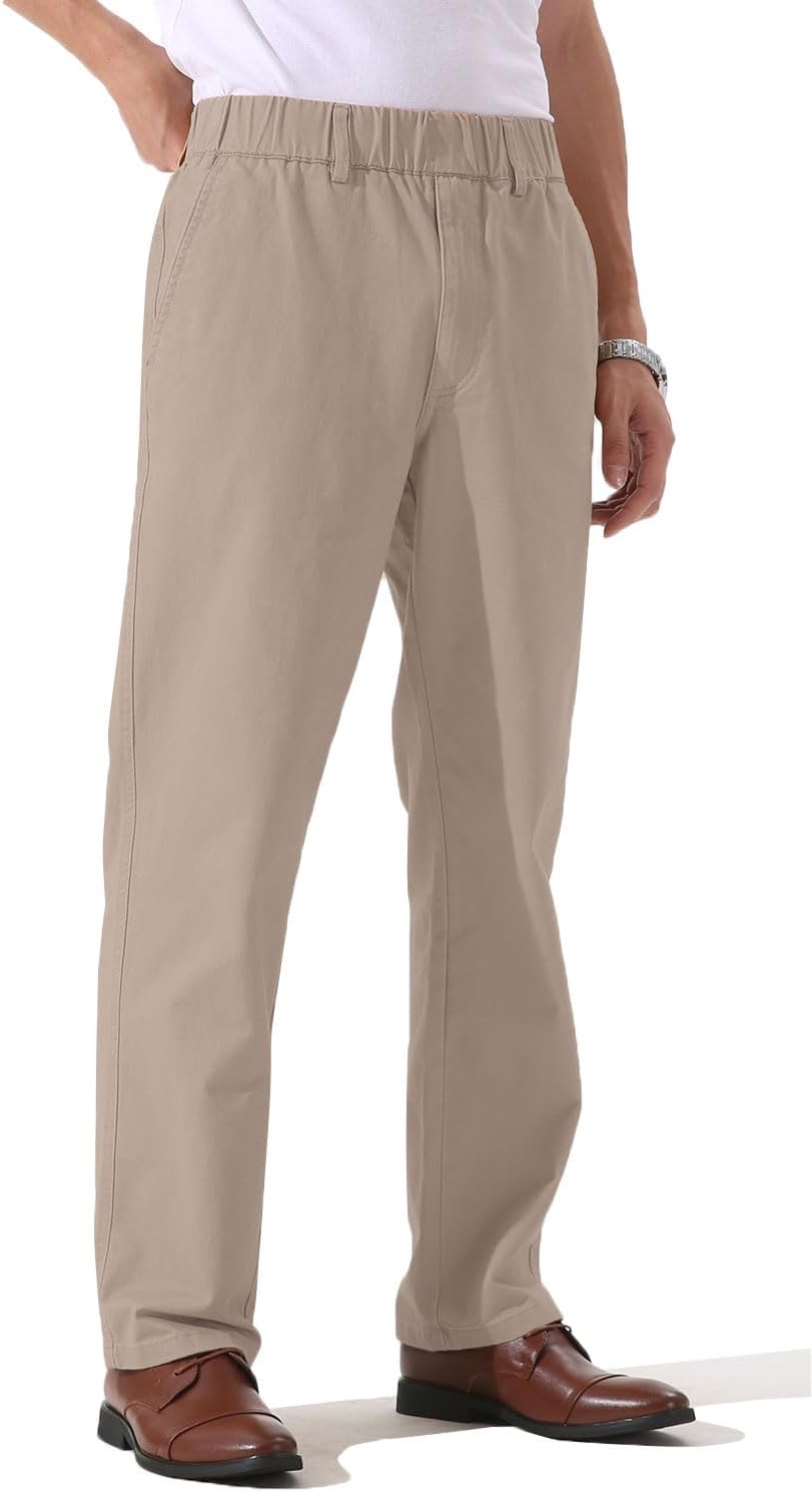 Soojun Men's Cotton Relaxed Fit Full Elastic Waist Twill Pants - Image 2