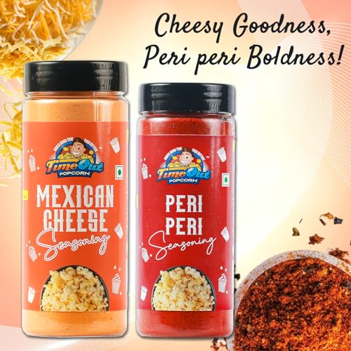 Image of Time Out Popcorn Mexican Cheese and Peri Peri Seasoning, Multi-Purpose Powder for Popcorn and Snacks Flavoring,Pack of 2, 100g Each
