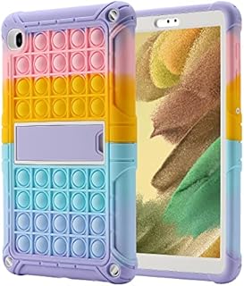 XZC Case for Samsung Galaxy Tab A7 Lite 8.7 Inch 2021 (SM-T220/T225/T227) Heavy Duty Shockproof Push Pop Cover with Kickstand and Shoulder Strap (Rainbow)