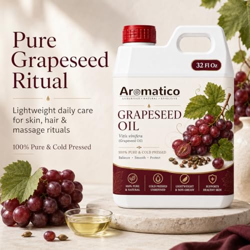 Image of AROMATICO Grapeseed Oil for Skin, Hair and Body Care, Multipurpose Carrier Oil for Massage, Scalp Care, Dry Skin Routine, DIY Beauty and Natural Glow - 946 ml