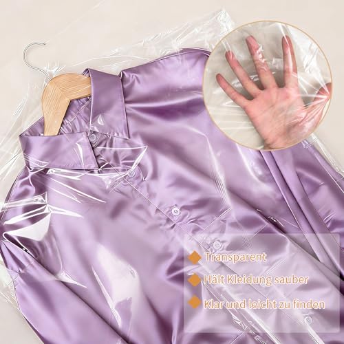 Dntorx 35 Stück Kleidersack 60 x 120 cm, Transparente Kleidersäcke Kunststoff Staubdichte Kleiderschutzhülle Hängen Kleiderhülle zum Kleiderschutz von Anzüge Hemden Kleider Mantel