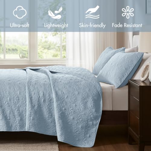 Image of Madison Park Luxurious Cotton Damask Quilt Set, 2PC Twin /Twin XL Bed Set