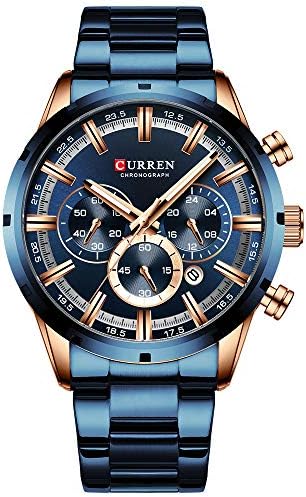 Curren Mens Watch Sport Quartz Chronograph Wristwatches with Luminous Hands Fashion Stainless Steel Clock Date