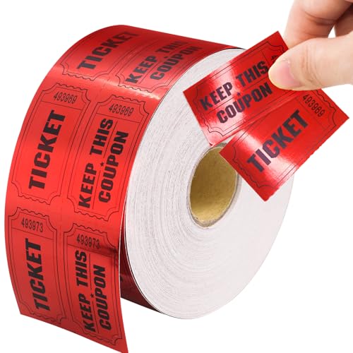 ceiba tree 1000 Raffle Tickets Double Roll Metallic Red Foil Ticket for Events Carnivals Entry Party Supplies Class Reward Prizes
