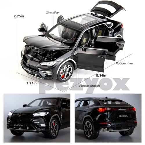 Image of 1:24 Lamborghini Urus Car Model, Diecast Pull Back Car Toy car, Doors Open, Light and Sound, Boys Toys Kids Adults Gifts (Black)