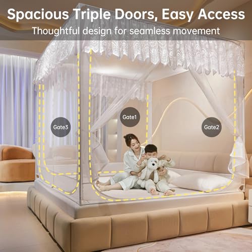 Image of Dawnwake Mosquito Net, Anti-Fall Mosquito Neting Bed for Babies /Adult /Outdoor,Portable Foldable Travel /Camping Mosquito Net Tent, Suit for King Size Bed (White, 200 * 180cm)