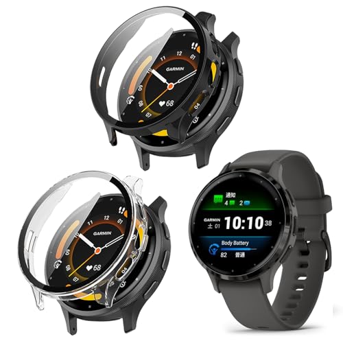 �y2���Z�b�g�zFor GARMIN Venu 3S �P�[�X �J�o�[�yCelesaiq�z�ی�K���X�t�B����+PC�t���[�� ��̌^ ���E�ȒP �����x�^�b�` �w��h�~ �ϏՌ� �S�ʕی� GARMIN Venu 3S �J�o�[�i�u���b�N+�N���A)