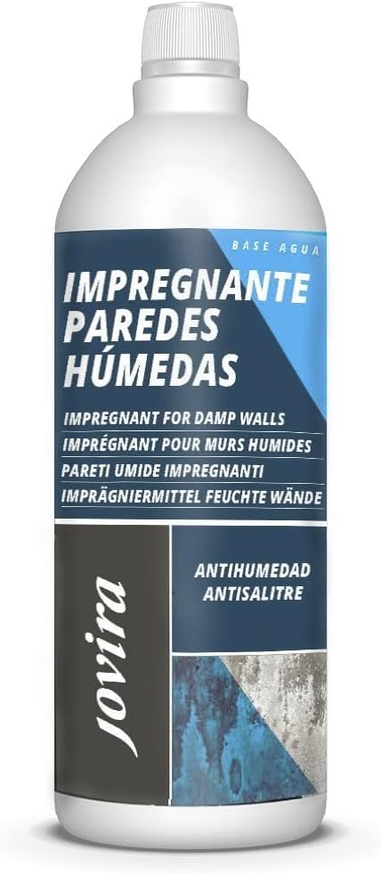 JOVIRA PINTURAS Impregnante Paredes Húmedas. Imprimación sellante incolora al agua, evita las humedades en muros y paredes por problemas de capilaridad. (1 Litro) B-30