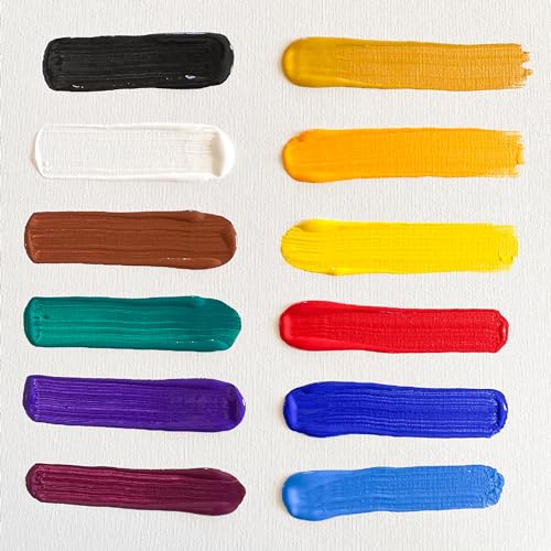 Image of milo Acrylic Paint Set, 12 Primary Colors, 8 oz Bottles, Semi-Gloss | Safe, Non-Toxic, Made in the USA, Arts & Crafts Paints for Artists, Student & Hobby Painters, Paint Pack, Classroom, Bulk