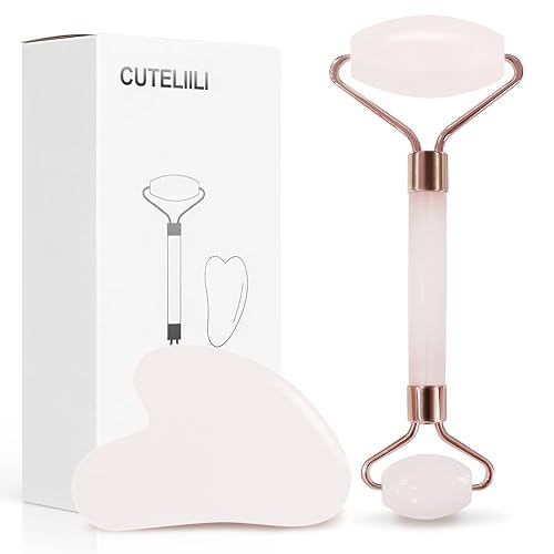Miniatura 1 de CUTELIILI Skin Care Products, Pink Gua Sha Facial Tools, Face Roller & Jade Roller for Face Care to Reduce Wrinkles and Lifting