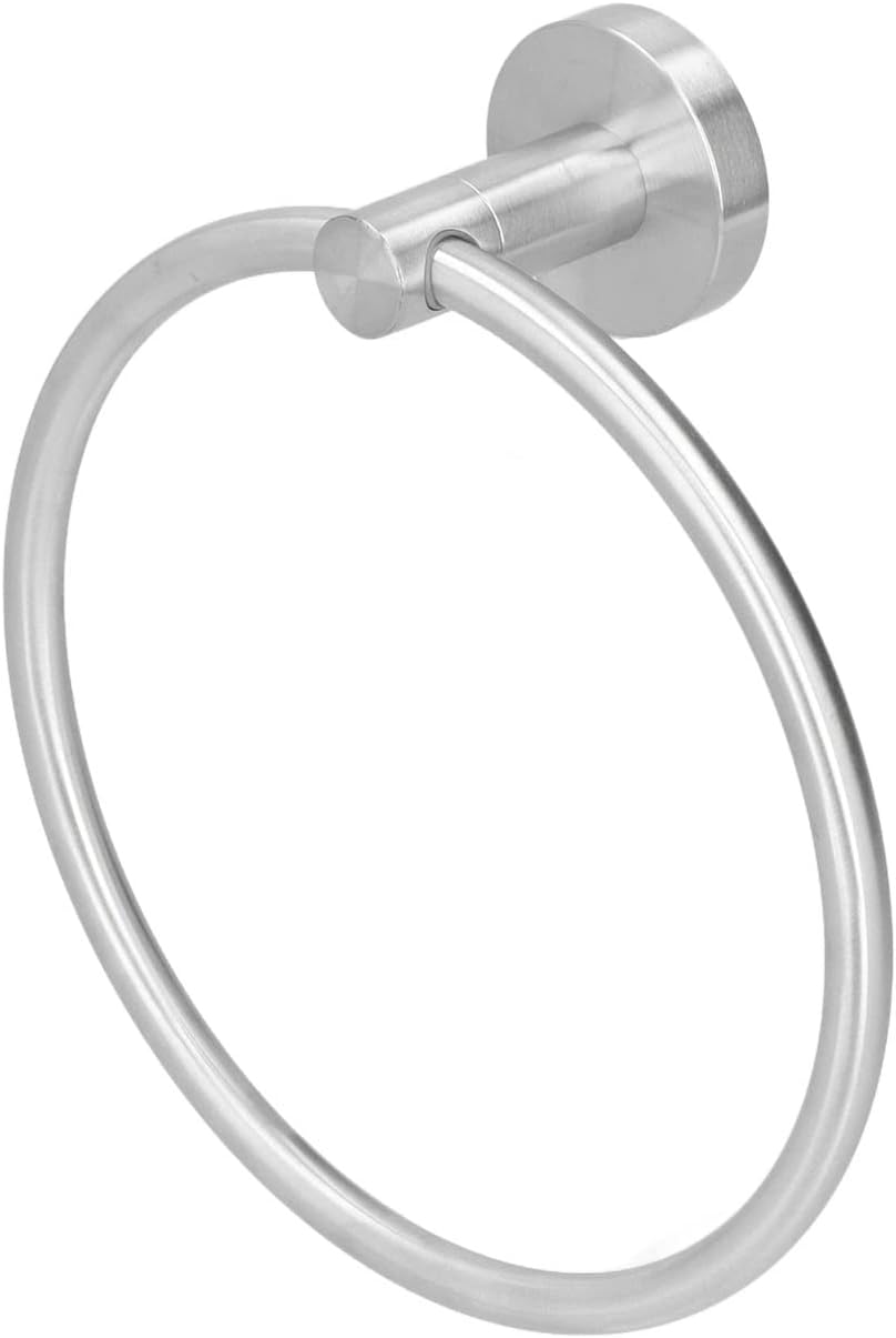 Topyond Towel Ring Brushed White,SUS 304 Stainless Steel Modern Circle Towel Rack,Wall Maounted Hand Towel Holder for Bathroom
