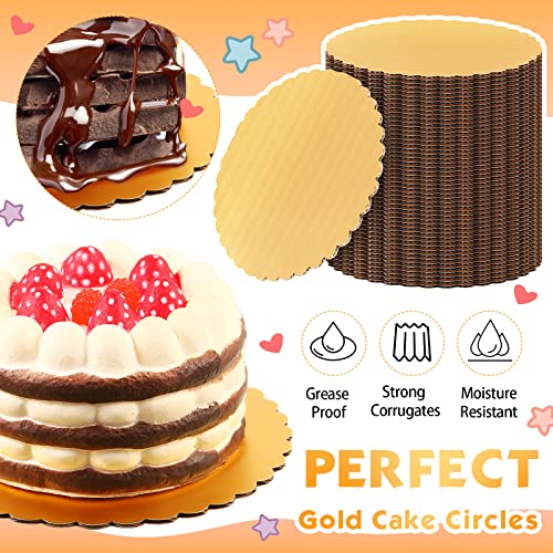 100 Pack Gold Cake Board Round Cake Circle Base Boards Disposable Cake Plate Scalloped Bases Round Coated Cake Boards Circle Cake Trays Cake Base Boards For Cake Dessert Party Supplies (6 Inch) #TOP2