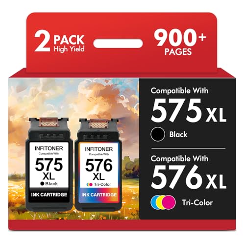 Cartouche 575 576 Remplacement pour Canon 575 et 576 XL Encre pour Canon Pixma TS3551i TR4755i TS3750i TS3550i TR4750i TS3751i TR4751i TR4756i TS3752i PG-575XL...