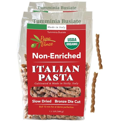 Papa Vince Organic Italian Pasta - Imported Whole Wheat Heirloom Grain from Italy: Non-Enriched, Bronze Die-Cut, High Fiber, Slow Carb, Slow-Dried, Artisan Busiate Pasta, Made in Italy