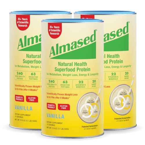 Almased Vanilla Meal Replacement Shake - Low-Glycemic High Plant Base Protein Powder- Nutritional Weight Health Support Supplement - Vanilla Flavor - 17.6 oz (1.1 Pound (3 Pack))